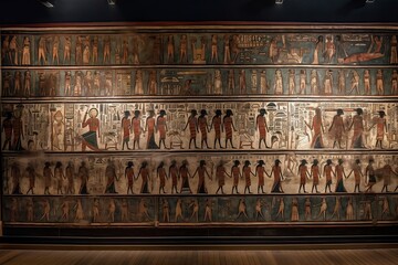 an ancient Egyptian mural situated inside a temple. a realistic and captivating representation of an ancient Egyptian mural. generative AI - obrazy, fototapety, plakaty
