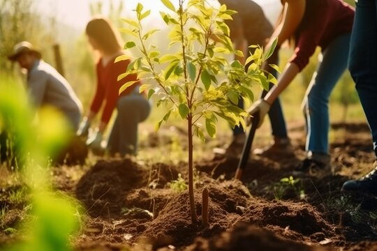 Planting trees for sustainable food production created with generative AI technology.