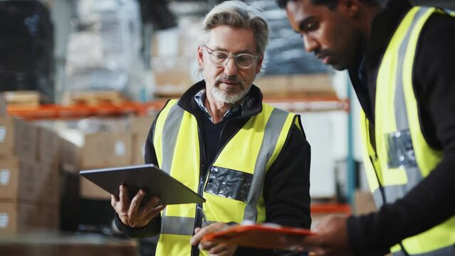 Two warehouse workers scanning SKU's into a warehouse management system using a barcode scanner