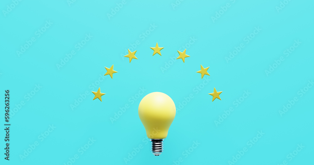 Poster light bulb and stars. ideas invention brainstorming.3d rendering