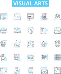 Visual arts vector line icons set. Drawing, Painting, Sculpture, Mosaic, Printmaking, Photography, Installation illustration outline concept symbols and signs