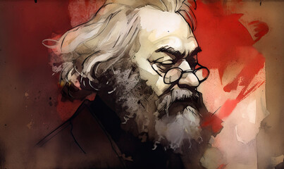Oil painting portraits of the great sociologist Karl Marx, and historical figures, can be used for education, and cultural commentary, Generative Ai.