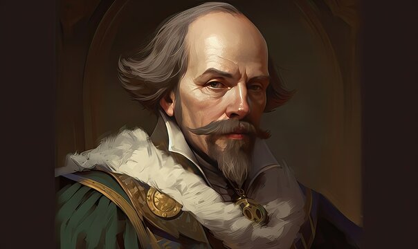 Oil painting portraits of the great writer William Shakespeare, and historical figures, can be used for education, and cultural commentary, Generative Ai.