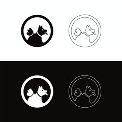 Circle pet cat and dog animal logo design  . Line art illustration