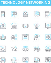 Technology networking vector line icons set. Networking, Technology, LAN, WAN, TCP, IP, Wi-Fi illustration outline concept symbols and signs