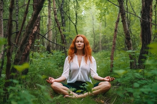 Serenity in Nature: Young Girl Embracing Yoga and Meditation in the Wilderness. Generative Ai