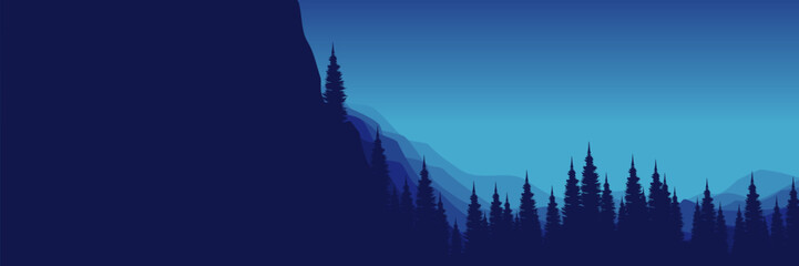 landscape mountain sky sunset outdoor forest silhouette vector illustration good for  wallpaper design, design template, background template, and tourism design template