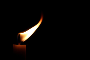 Candle flame close up on a black background