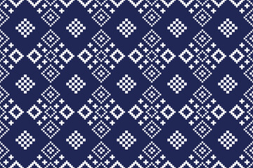 Indigo navy blue geometric traditional ethnic pattern Ikat seamless pattern border abstract design for fabric print cloth dress carpet curtains and sarong Aztec African Indian Indonesian 