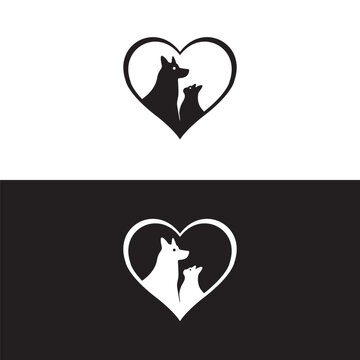 Love pet cat and dog animal logo design