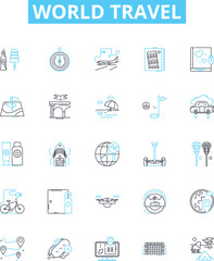 World travel vector line icons set. World, Travel, Globe, Explore, Journey, Adventure, Vacation illustration outline concept symbols and signs