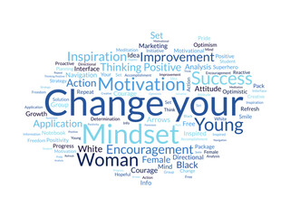 Word cloud background concept for Change your Mindset.Mind idea reactive attitude for positive improvement. vector illustration.