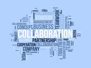 Obraz premium Word cloud background concept for Collaboration. Company teamwork collaboration for success strategy. vector illustration.
