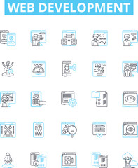 Web development vector line icons set. Web, Development, HTML, CSS, JavaScript, AJAX, PHP illustration outline concept symbols and signs