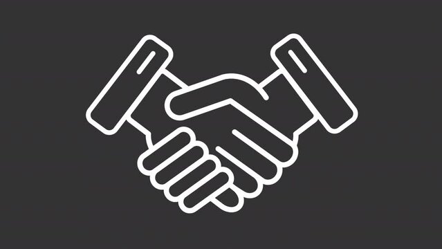 Handshake white line animation. Business partnership. Contract agreement. Negotiation skills. Seamless loop HD video with alpha channel on transparent background. Animated outline icon for night mode