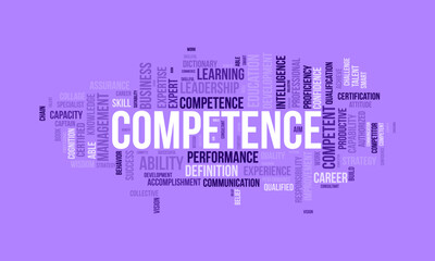 Word cloud background concept for Competence. Leadership performance ability accomplishment attitude for knowledge expertise. vector illustration.