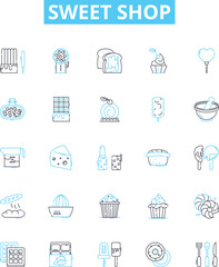 Sweet shop vector line icons set. Candy, Confectionery, Chocolates, Sweets, Bakery, Treats, Candies illustration outline concept symbols and signs