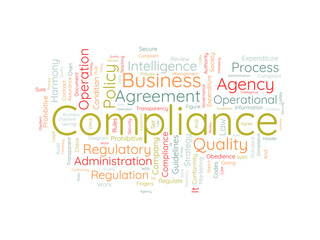 Fototapeta premium Word cloud background concept for Compliance. Business agency policy guidelines for quality process regulatory. vector illustration.