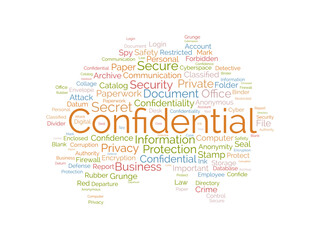 Word cloud background concept for Confidential. Secret information authority, privacy important of departure document. vector illustration.