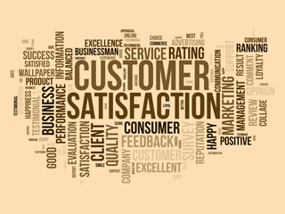 Word cloud background concept for Customer satisfaction. Client service, quality opinion rating of performance evaluation. vector illustration.