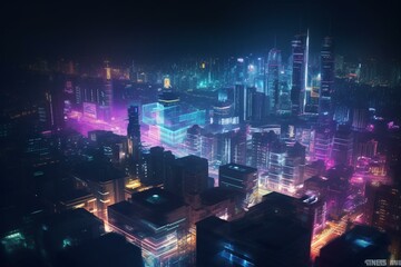 Background of futuristic city with neon lights. Generative AI