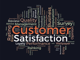 Word cloud background concept for Customer satisfaction. Client service, quality opinion rating of performance evaluation. vector illustration.