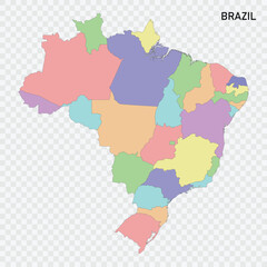 Isolated colored map of Brazil with borders