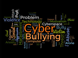 Word cloud background concept for Cyber bullying. Need online harassment control from social violence people. vector illustration.