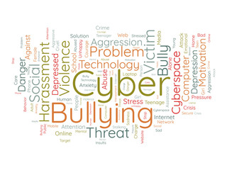Word cloud background concept for Cyber bullying. Need online harassment control from social violence people. vector illustration.