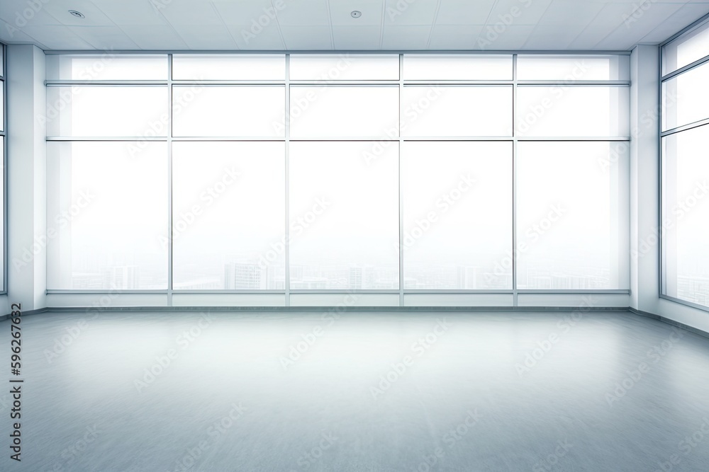 Poster an empty room with natural light coming in through multiple windows. generative ai