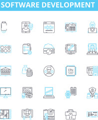 Software development vector line icons set. Software, Development, Programming, Coding, Algorithm, Architecture, Debugging illustration outline concept symbols and signs