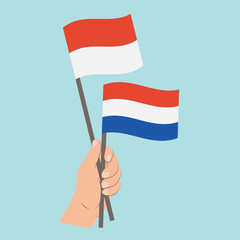 Flags of Monaco and the Netherlands, Hand Holding flags