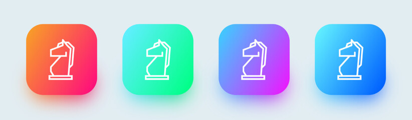 Chess line icon in square gradient colors. Horse signs vector illustration.