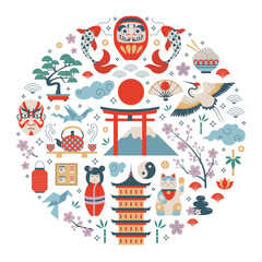 Love Japan Travel Print Stylized in Circle Shape