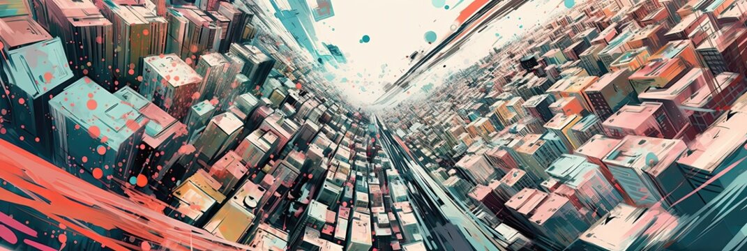 An Image Of An Abstract, Multicolored Birds Eye View Of A Cityscape Background. Generative AI
