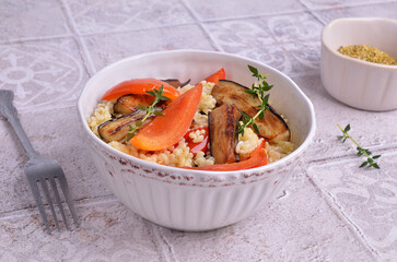 Wheat groats with slices of fried