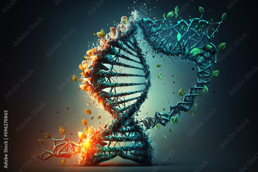 Poster graphic dna helix on a black background. generated by ai
