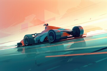 Colorful Illustrations of a Race Car Speeding During a Racing Competition - obrazy, fototapety, plakaty