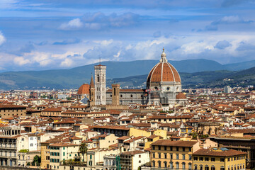 Fototapeta na wymiar View over the Florence Cathedral in Florence, Tuscany, Italy, on a sunny day in spring.