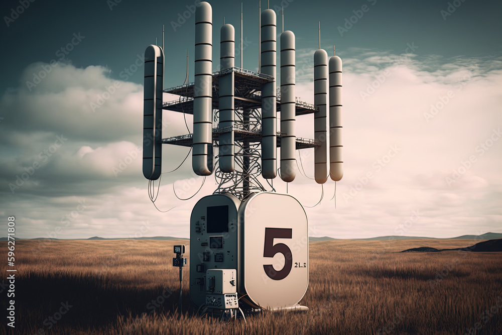 Poster cell tower with 5g transmitters. ai generated