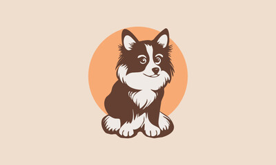 Vector beautiful little cute sly puppy of corgi breed. A simple graphic dog. Light background. Sticker, icon and emblem.