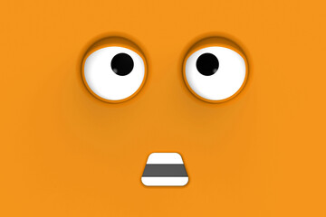 Orange face of cute character. Cute face. stupid face. emotion surprise. Horizontal image. Surprised face. 3D image. 3D rendering.