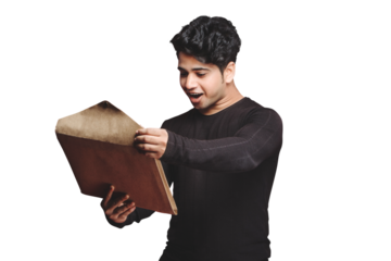 Home Loan Approved or Business loan Sanction letter in transparent background. opening the home document envelope, and feeling happy in a isolated transparent PNG background.