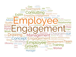 Word cloud background concept for Employee engagement. Teamwork autonomy management diagram for growth business consulting concept. vector illustration.