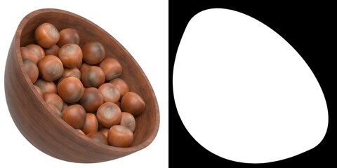 3D rendering illustration of some hazelnuts in a bowl