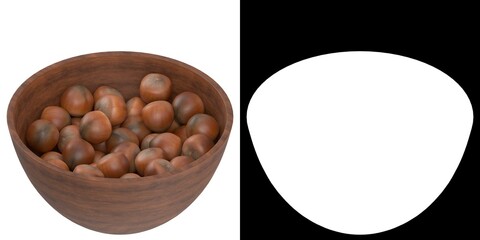 3D rendering illustration of some hazelnuts in a bowl