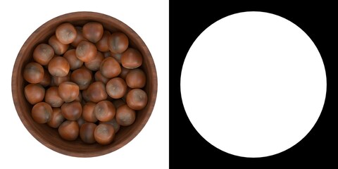 3D rendering illustration of some hazelnuts in a bowl