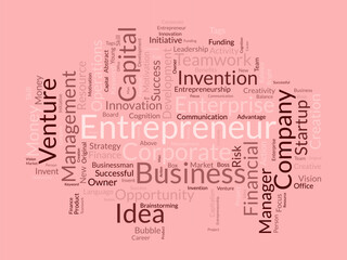 Word cloud background concept for Entrepreneur. Business management, finance success and creative development, startup vision of leadership idea. vector illustration.