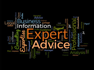 Word cloud background concept for Expert advice. Service support help with expert opinion guidance. vector illustration.