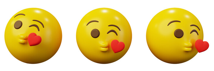 3d emoticon blow a kiss emoji or yellow ball emoticon creative user interface web design symbol